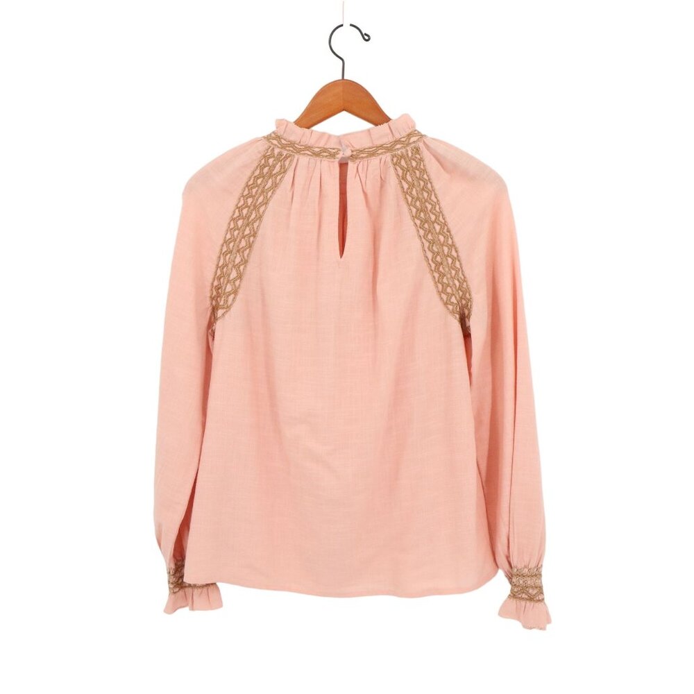 NWT Faherty Arles Dusty Pink Embroidered Ruffle Neck Peasant Blouse Top M - Picture 6 of 6